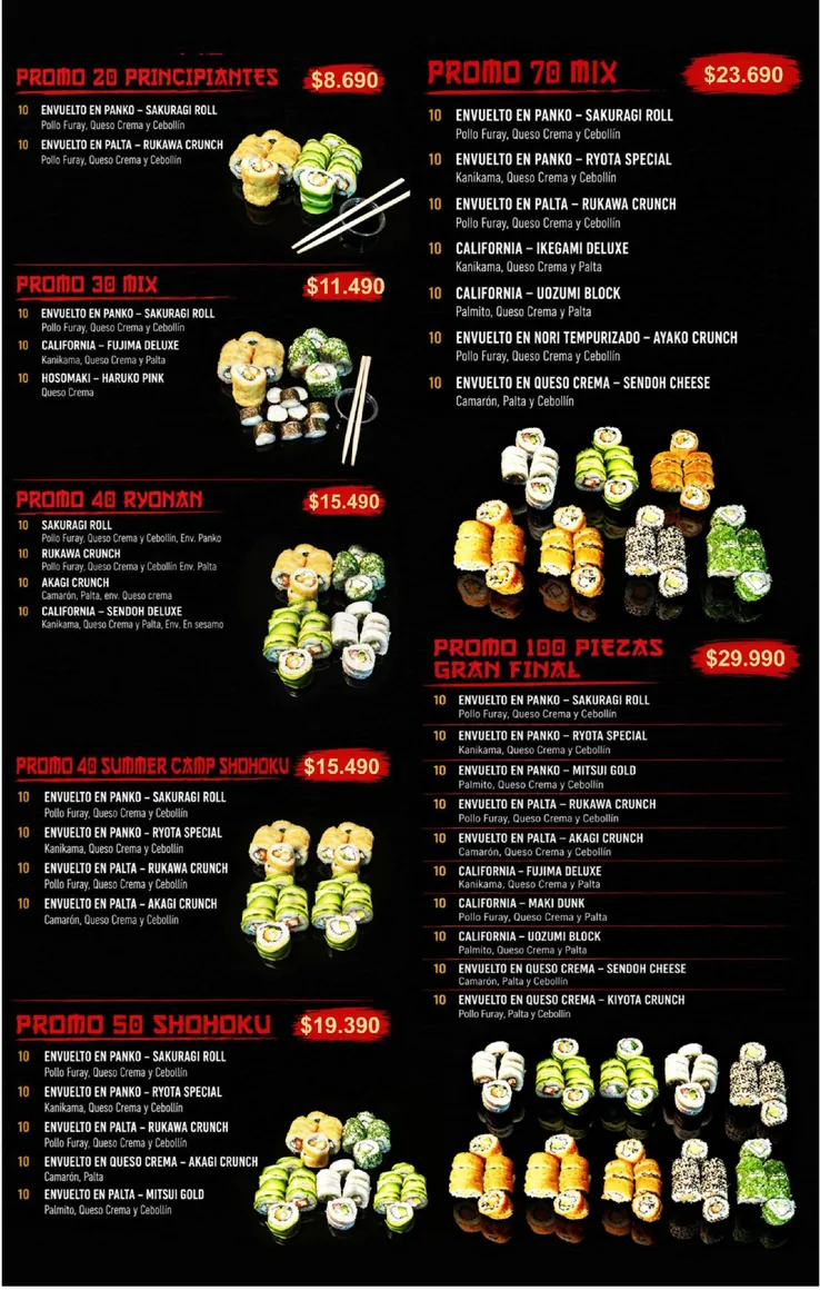 Menú oficial Takenori - promociones