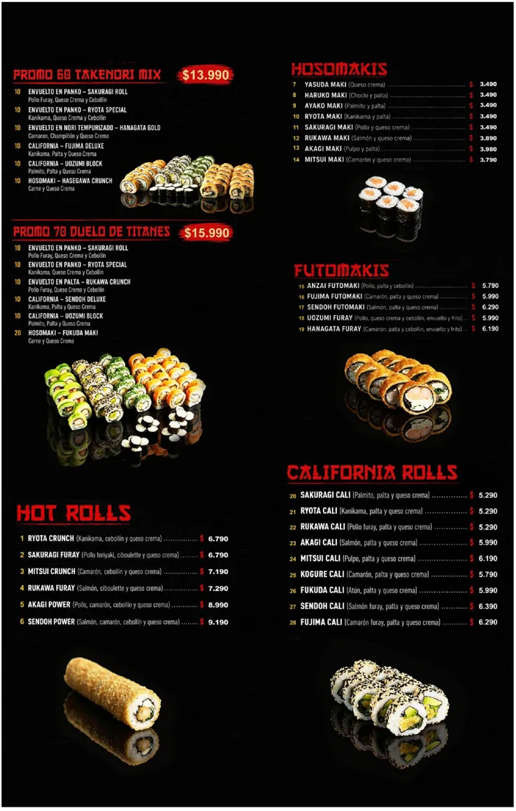 Menú oficial Takenori - rolls